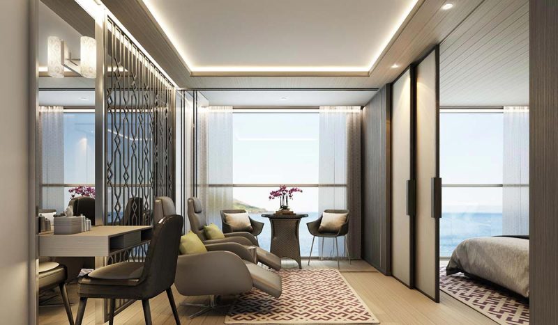 The Grand Deluxe Suite aboard the river ship Scenic Aura.
