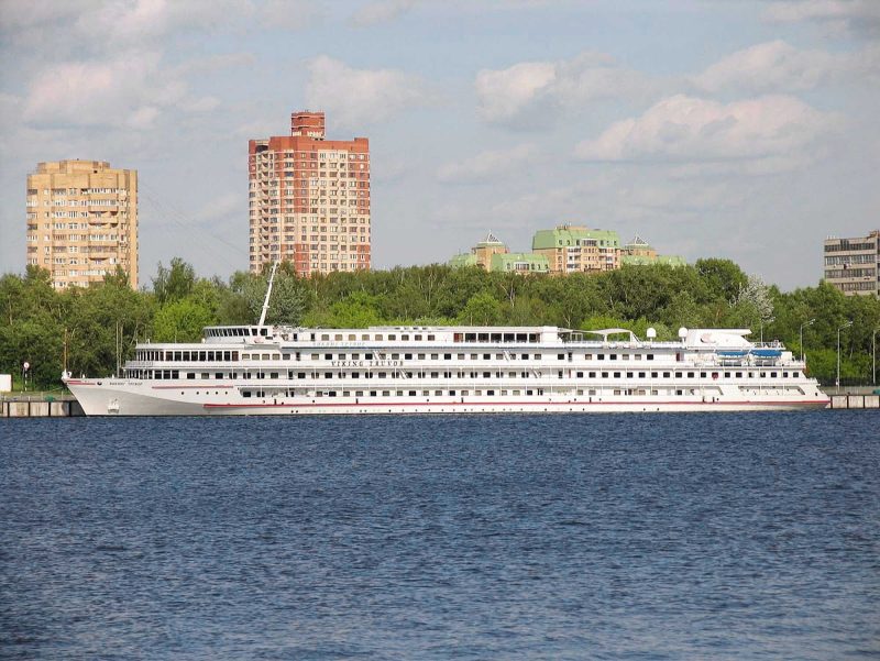 The river cruise ship Viking Truvor at Severnyi River Port, Moscow, Russia.