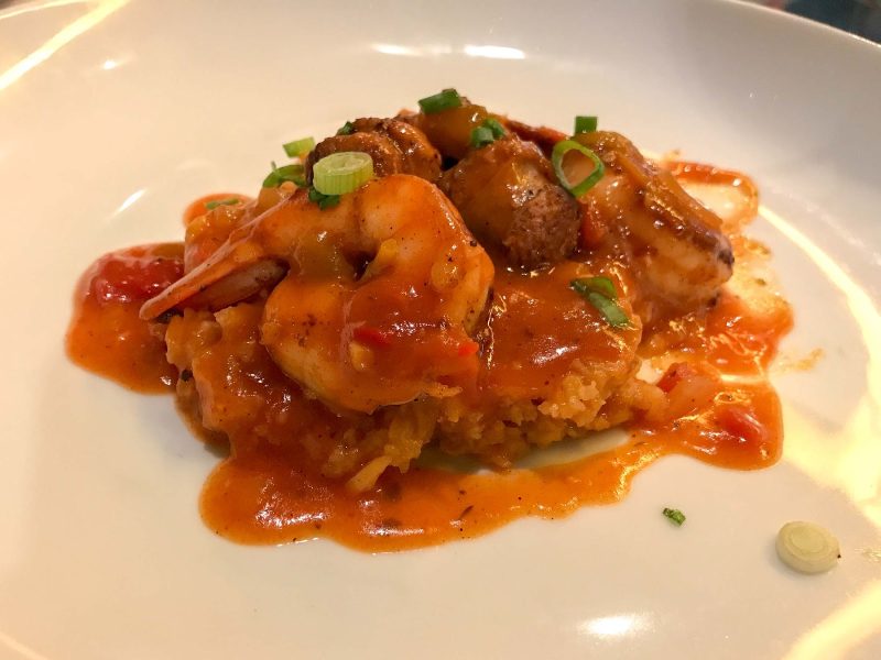 A jambalaya entrée served in the Vista dining room aboard ms Oosterdam.