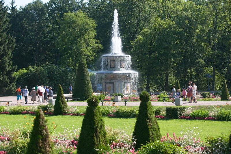 The 500-acre gardens of Peterhof Palace boast 144 fountains, just outside St. Petersburg, Russia.