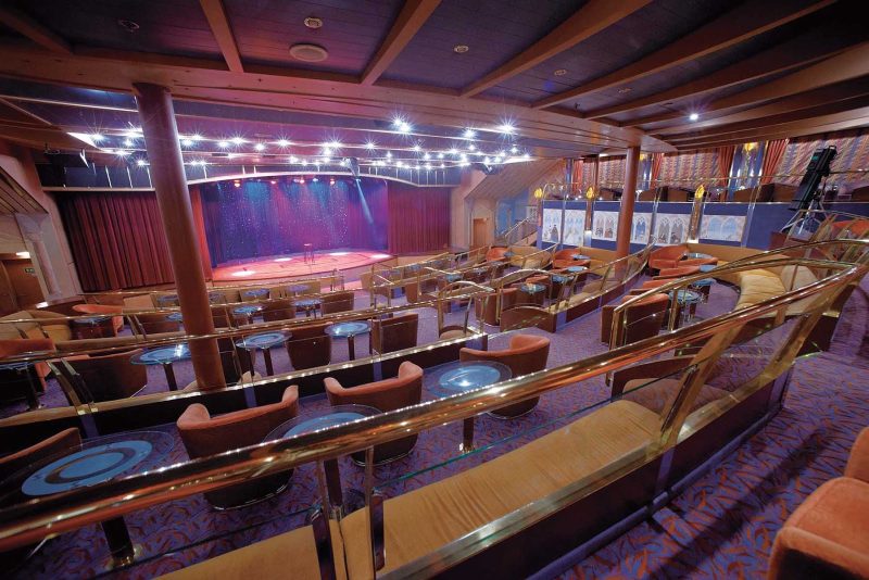 Every seat in Silver Cloud's Show Lounge has a clear view of the stage and movie screens.