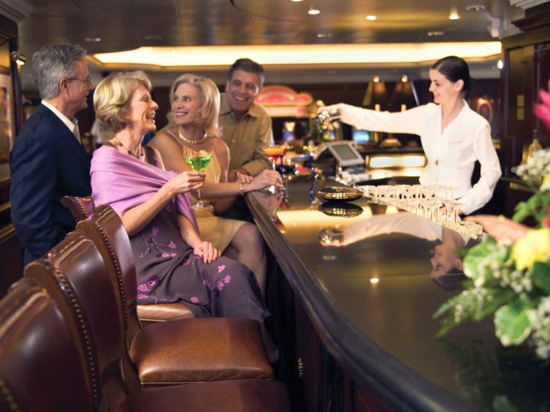 Martinis bar on Oceania Regatta serves numerous incarnations of the famous cocktail in an elegant setting.