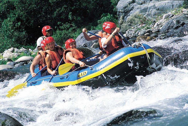 Whitewater rafting on the Yaque del Norte River in the Dominican Republic.