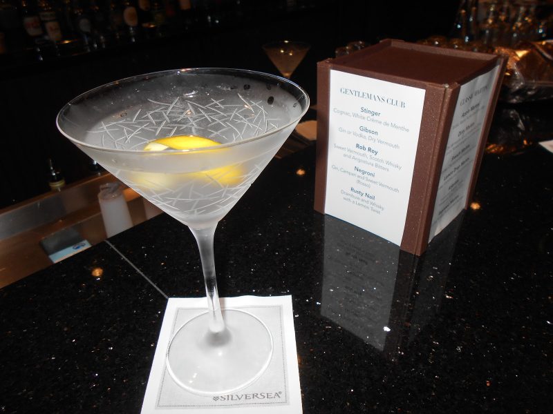 All drinks are free on Silversea ships and Rodney in Tor's Library bar mixed a mean martini