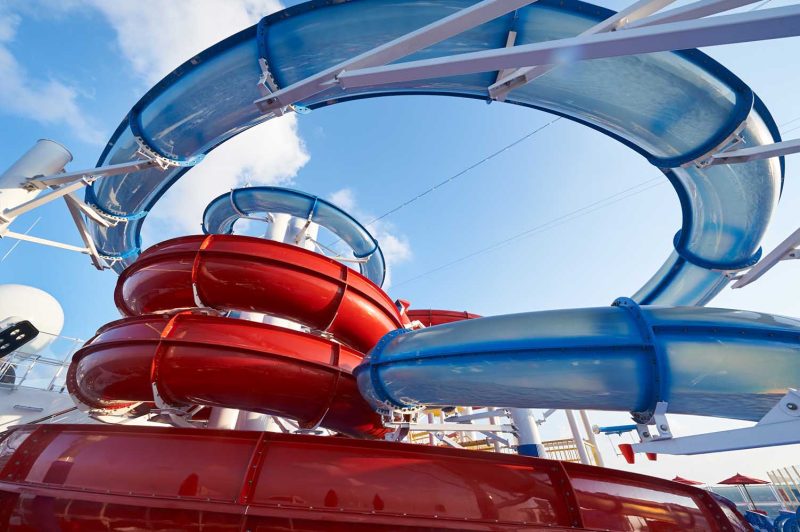 Feel like a kid again at Waterworks on Carnival Panorama. Choose Red Fun for a raft slide with lots of curves or Blue Fun for superfast straightaways.