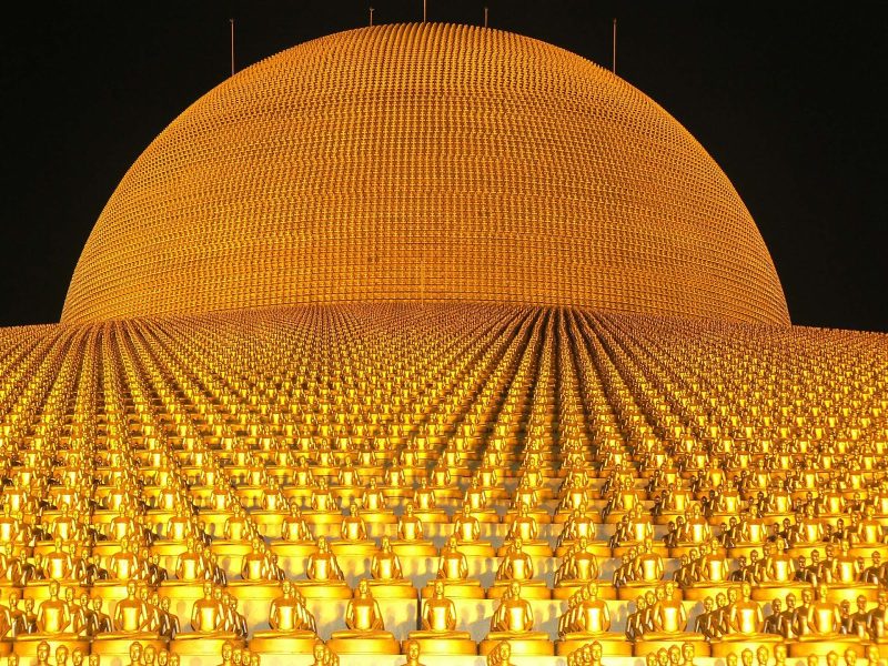 The Dhammakaya Pagoda at Wat Phra Dhammakaya. Just north of Bangkok, it's the world’s biggest Buddhist temple.