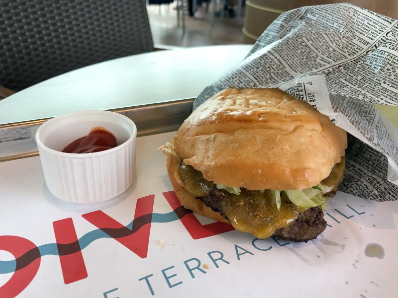 A hamburger at the Dive-In at the Terrance Grill on the Holland America ship Oosterdam.