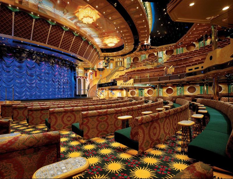 Enjoy an evening's entertainment at Follies, Carnival Legend's two-level main show lounge.