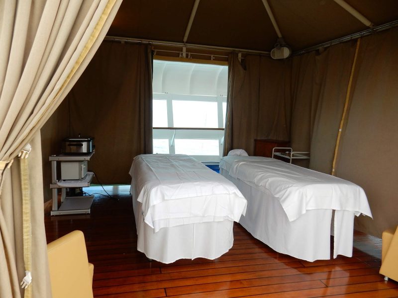 Side by side massage tables in the Sanctuary of Ruby Princess.