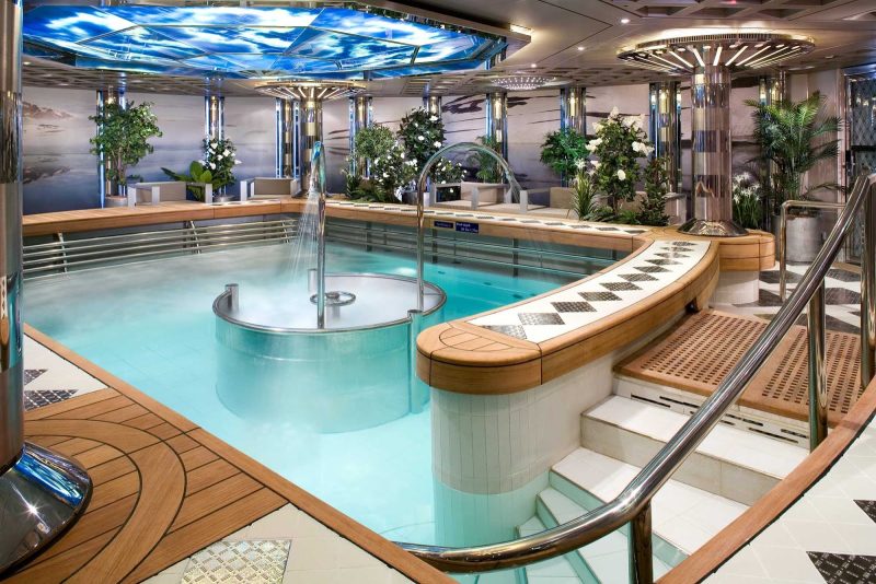Take a dip in the hydrotherapy pool that has a high-pressure jet bath in the middle of the pool and is just slightly warmer than body temperature. It's at the Green Spa aboard Nieuw Amsterdam.