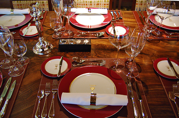A table setting at La Reserve aboard the Marina.