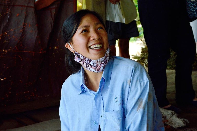  A weaver making pallets out of dry reeds that would be used for building houses in Vietnam. 