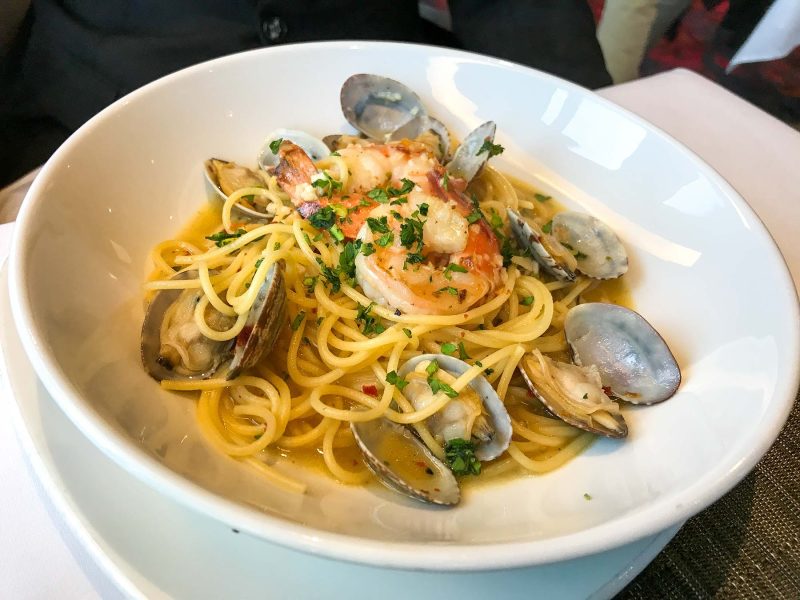 Pasta with clams and shrimp served at Canaletto on the Holland America ship Oosterdam.