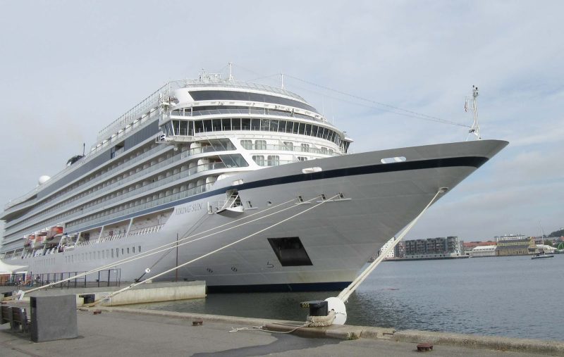 Viking Sun at dockside during a Scandinavia cruise.