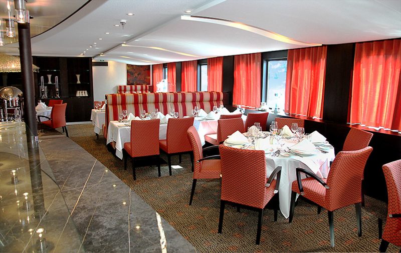 This is how the main dining room on AmaKristina is expected to appear. 