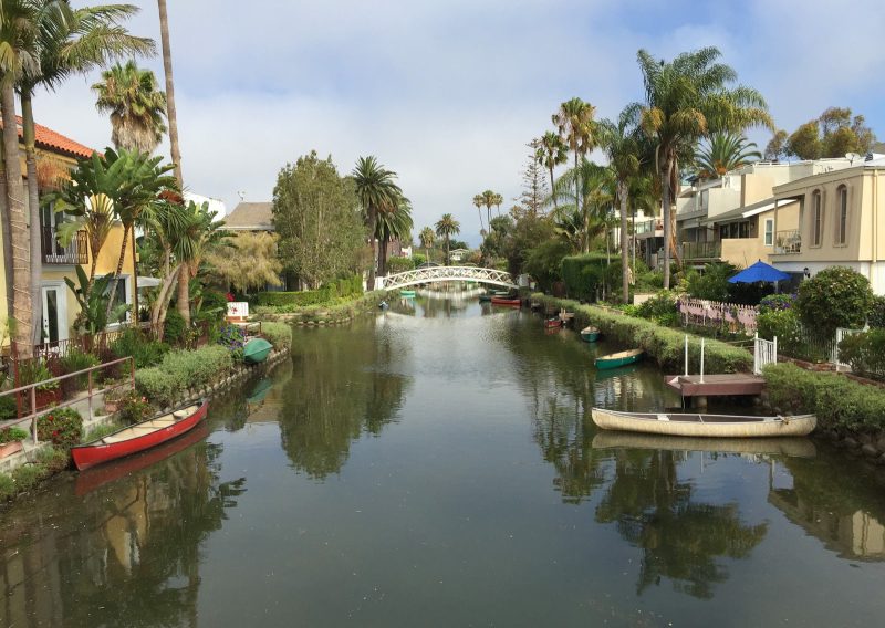 A bridge spanning one of the small canals of Venice, California.