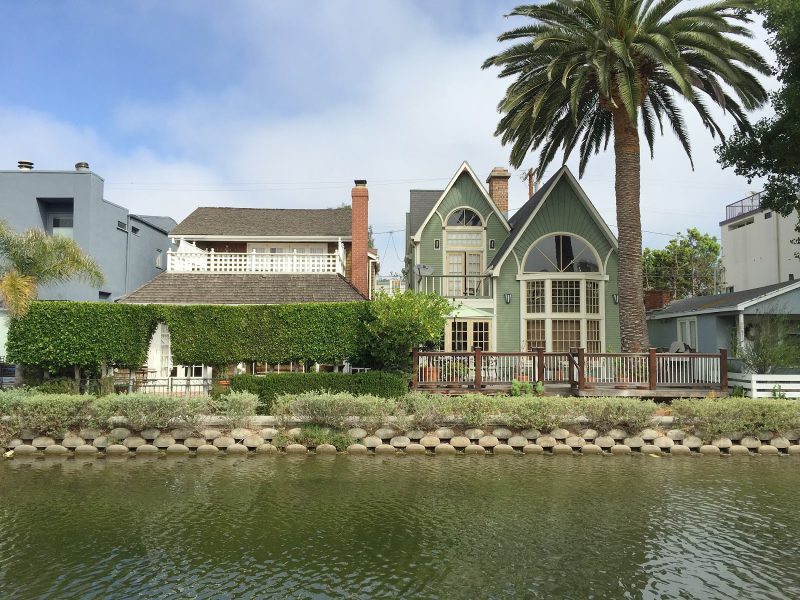 Houses line the canals of Venice in the city of Los Angeles.
