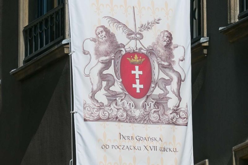 Detail of a flag in Old Gdansk, Poland.