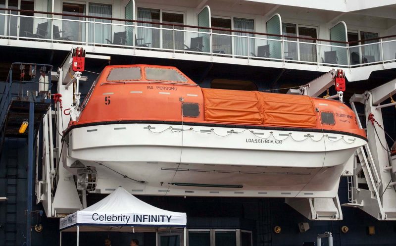 A tender, which ferries passengers to shore, on Celebrity Infinity.