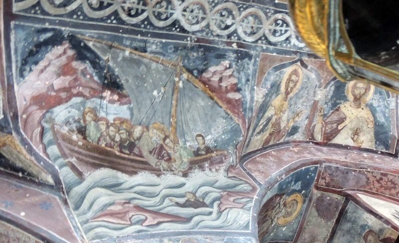 Religious imagery on the ceiling of a church we visited.
