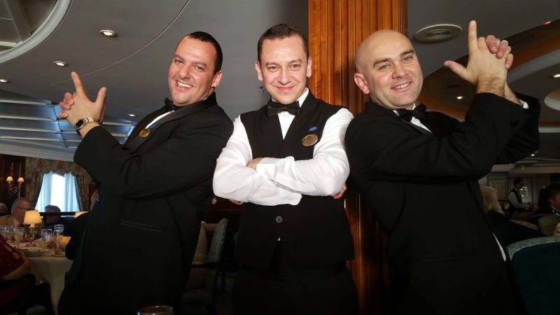 Members of the Pacific Princess crew get playful.