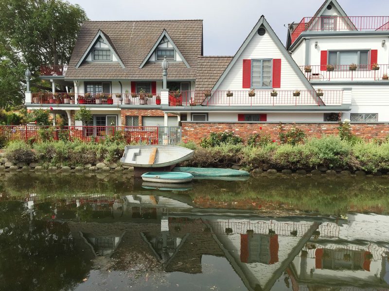 Houses line the canals of Venice, California.