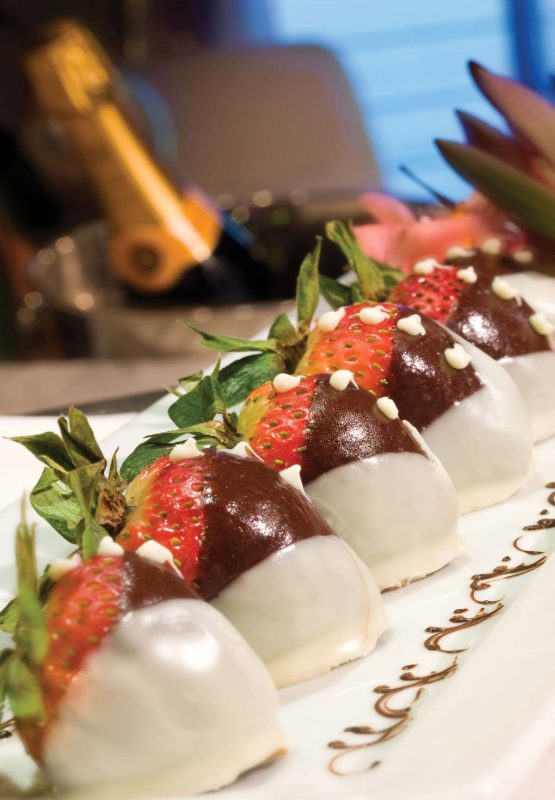 The perfect mix: chocolate-covered strawberries and Champagne on Seven Seas Voyager.
