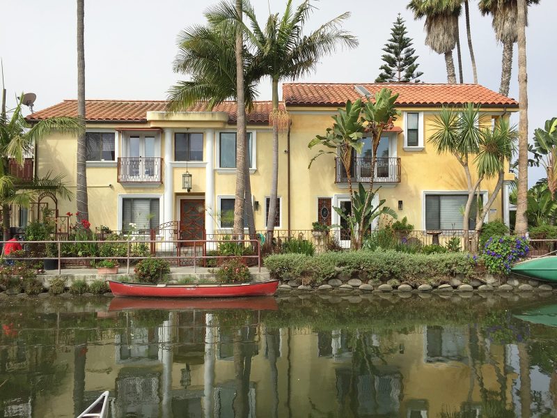 Houses line the canals of Venice, California.