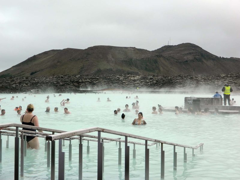 Visitors in the Blue Lagoon geothermal spa, one of the most popular attractions in Iceland.