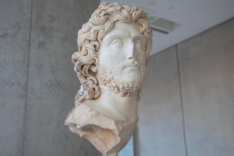 A sculpture, thought to be of a priest, at the Acropolis Museum in Athens. 