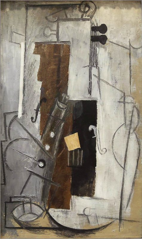 Pablo Picasso, “Tenora and Violin,” 1913, oil on canvas, at the Hermitage at St. Petersburg, Russia.