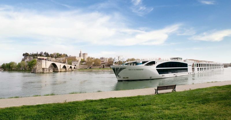 The S.S. Catherine cruises the Rhone River past Avignon, France.