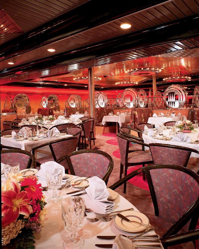 A look at Wind Star restaurant, one of Carnival Ecstasy's main dining rooms.