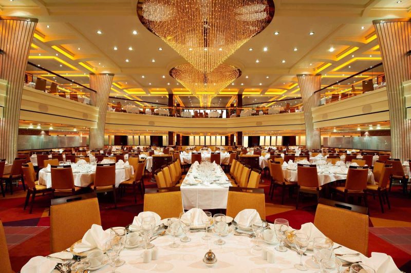 Enjoy dinners in the lavish Blush Dining Room during your cruise on Carnival Breeze.