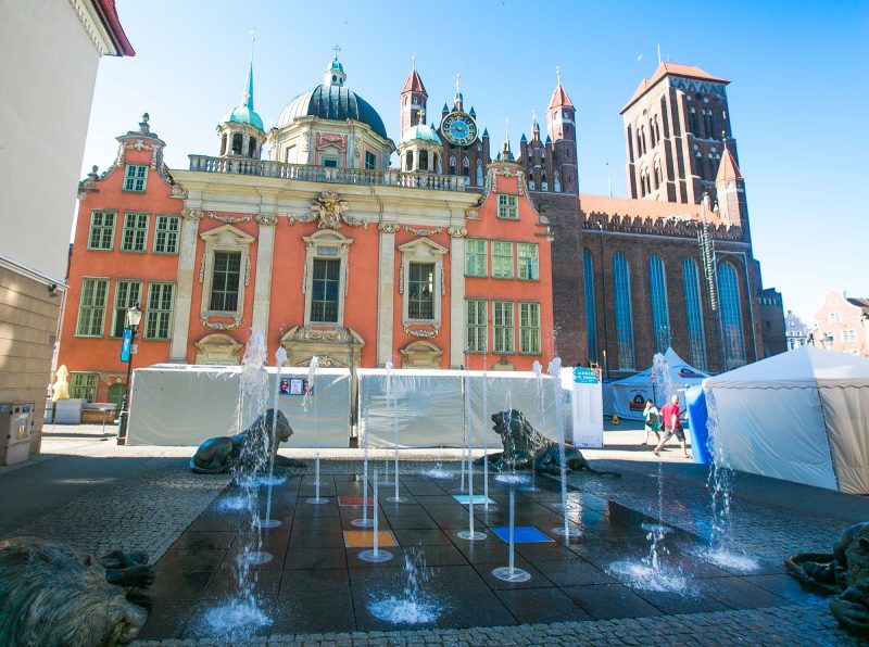A fountain that’s a popular tourist attraction in Old Gdansk, Poland.