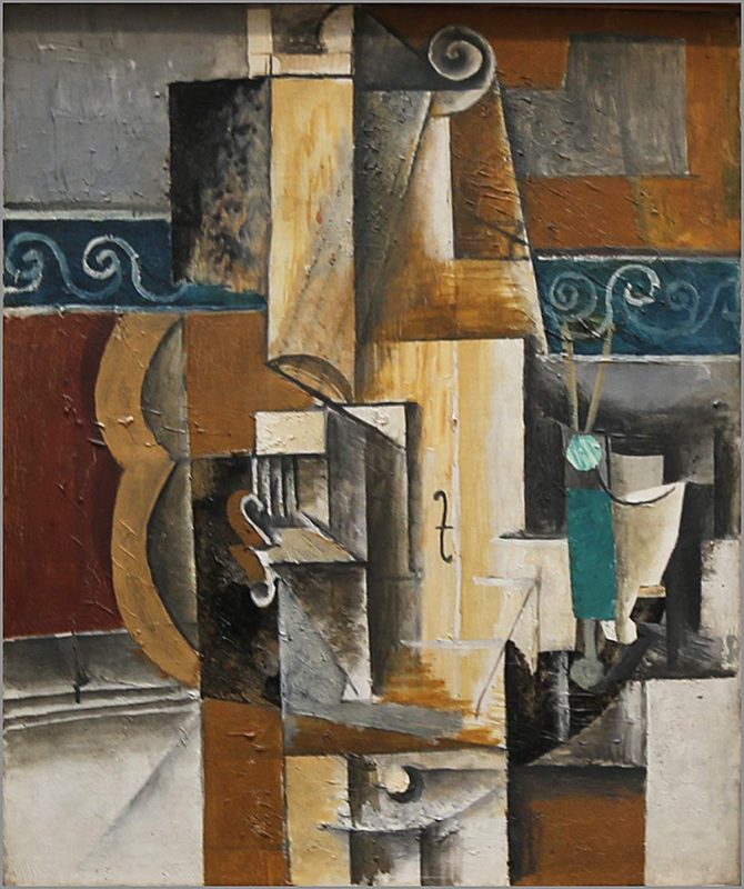 Pablo Picasso, “Violin and Guitar,” 1913, oil on canvas, at the Hermitage at St. Petersburg, Russia.