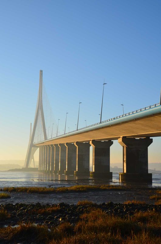Pont de Normandie bridge spans the Seine at Le Havre, France.