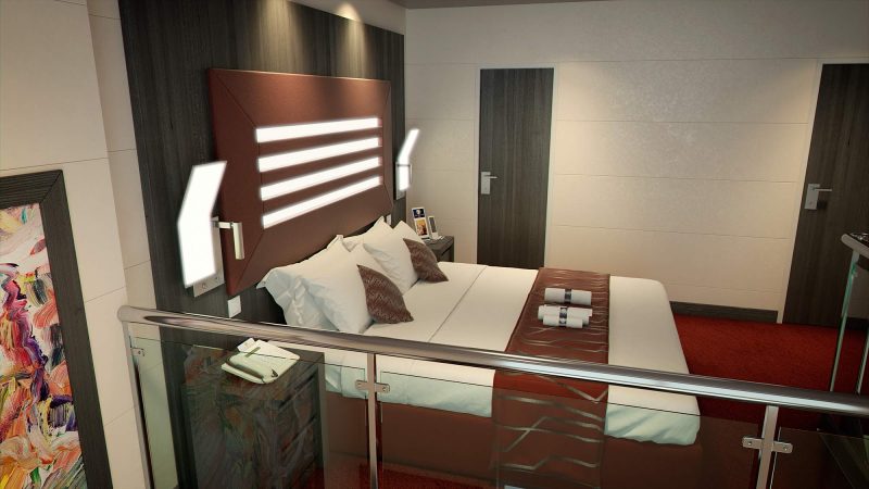 A look at the duplex suite with upstairs double bed on MSC Meraviglia.