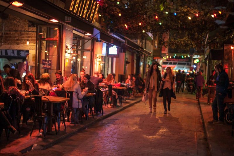 Modern cafes and restaurants line the cobblestone streets of Karaköy, one of Istanbul's trendiest neighborhoods. 