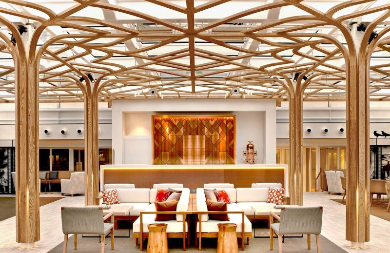 Wintergarden, the lounge on your Viking ocean ship where afternoon tea is served daily, sports a light-filled look.