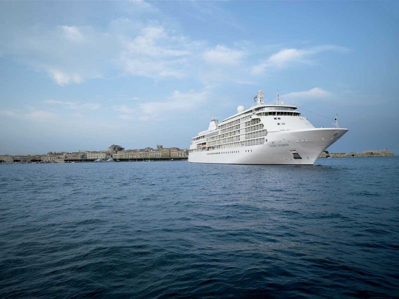 Silver Shadow off the coast of Siracusa, Sicily, Italy. The ship combines destination eye candy and on-board creature comforts.
