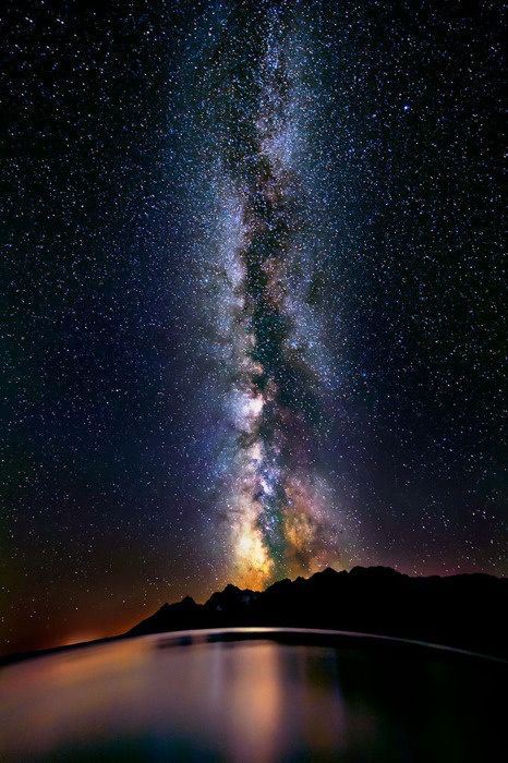 A view of the Milky Way over Lake Titicaca, Peru.