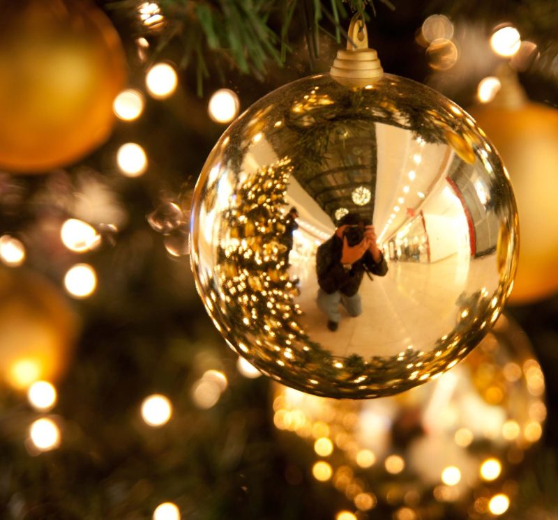 Ornaments in a shopping mall during Christmastime in Trier, Germany.