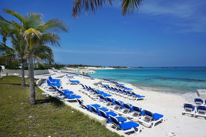 The beach at Great Stirrup Cay, the private island in the Bahamas operated by Norwegian Cruise Line.