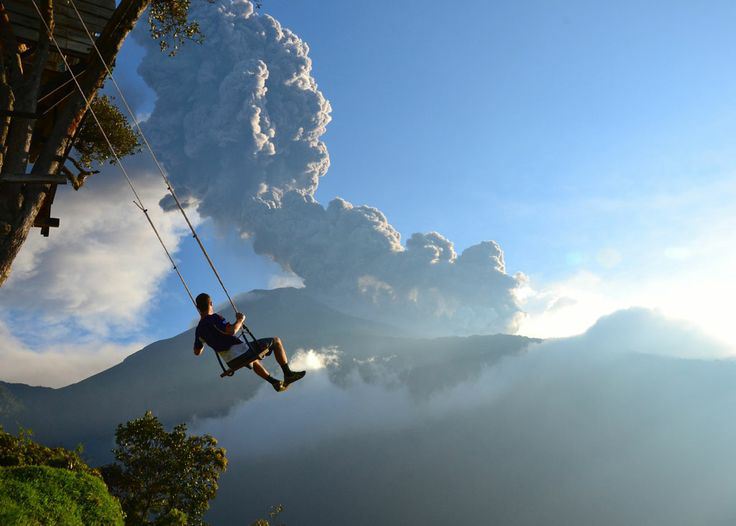 Swing at the End of the World in Banos, Ecuador
