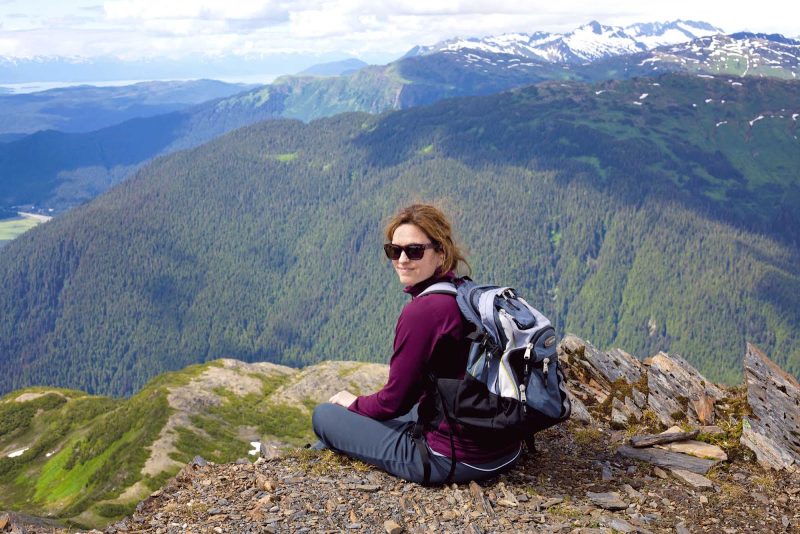 A hiker at Mount Juneau, which offers views of downtown Juneau. 