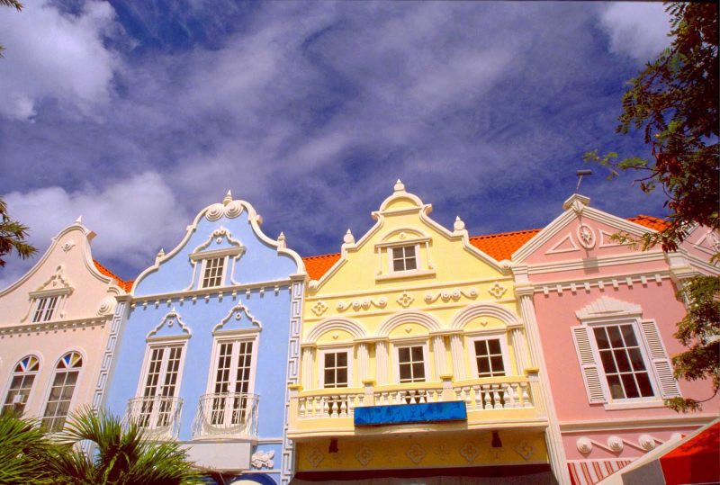 Houses in Oranjestad, Aruba's capital and the island's major city.