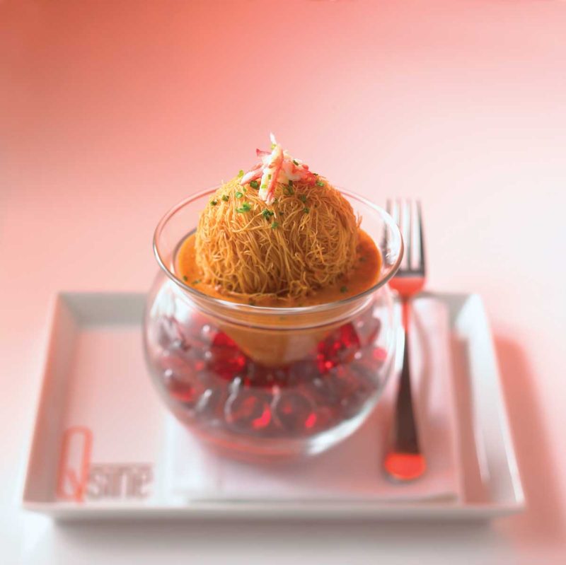 An artfully prepared Lava Crab dish at Celebrity Cruises's Qsine restaurant.