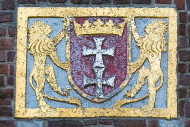 A coat of arms in Old Gdansk, Poland.