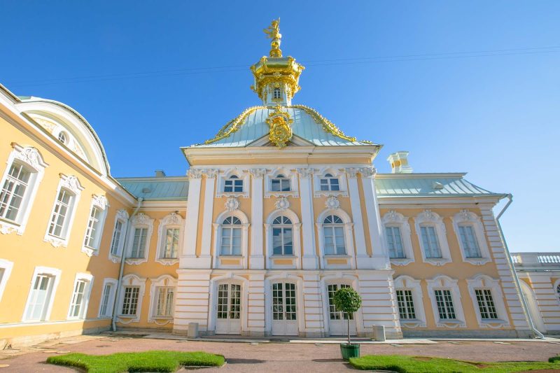 Part of the sprawling Peterhof Palace complex just outside St. Petersburg, Russia.